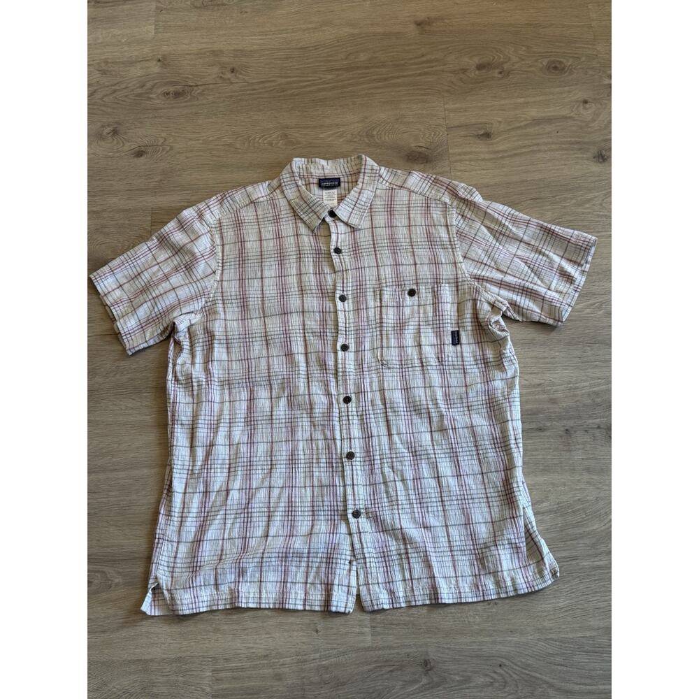 Patagonia Shirt Mens Large Red Plaid A/C Button Up Gauze Organic Cotton
